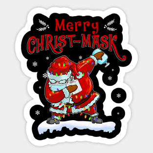 funny dabbing Santa merry Christ mask Christmas shirt | funny Christmas Santa wears mask shirt Sticker